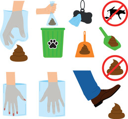 Various cleaning after the pet on the street, vector illustration