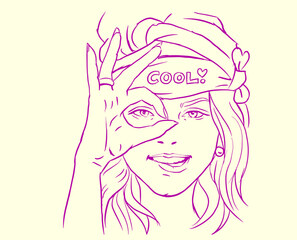 portrait of a woman with acting ok vector for card illustration advertising