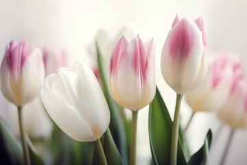 Pink and white tulips. Generative AI