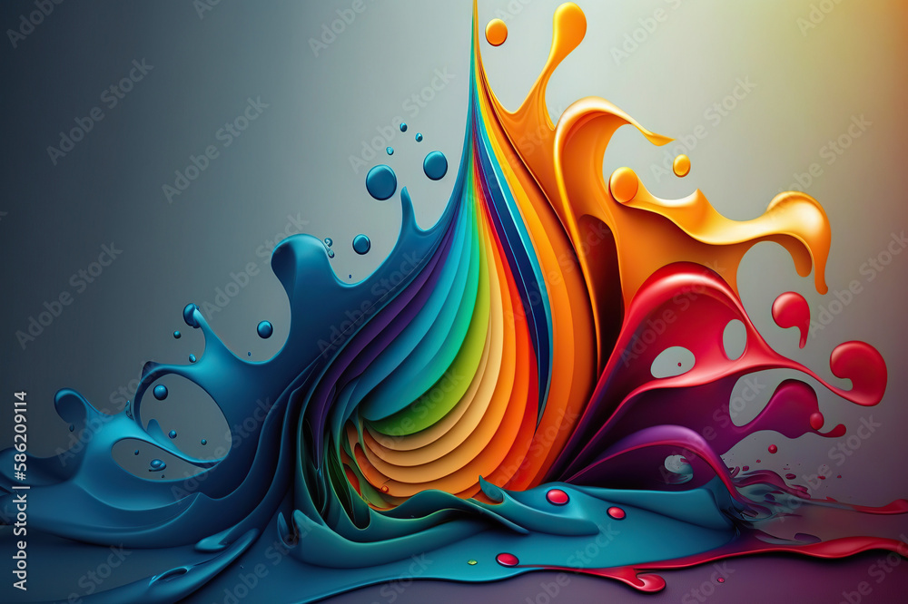 Wall mural abstract color splashes, splashing rainbow colored stripes background for design. generative ai