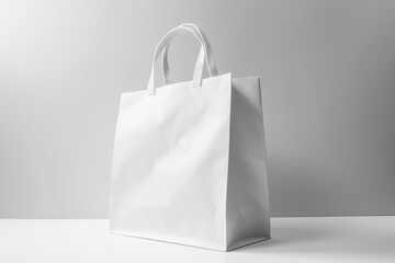 White paper bag mockup on white background. AI Generated.