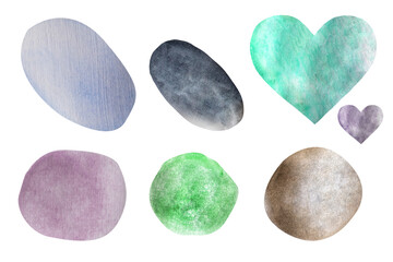 Watercolor spots of different shapes.A set of watercolor circles. Watercolor spots drawing.
