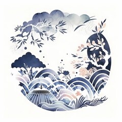 Fototapeta na wymiar Japanese Art background and wallpaper in watercolor Illustration. AI Generative 