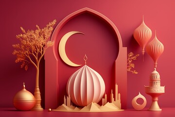 Ramadan kareem Decoration colorful 3D background. AI Generated