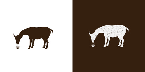 silhouette illustration of a cow eating grass. grunge vector