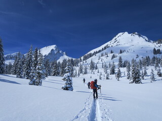 Fototapeta na wymiar ski de randonnée et alpinisme dans les alpes sous la neige dans la montagne en hiver