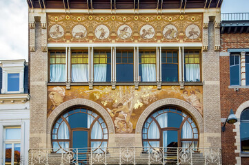 Facade of an Art Nouveau building in Brussels, Belgium