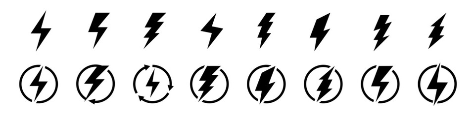 Set lightning bolt or thunder icons set. Vector illustration set - obrazy, fototapety, plakaty