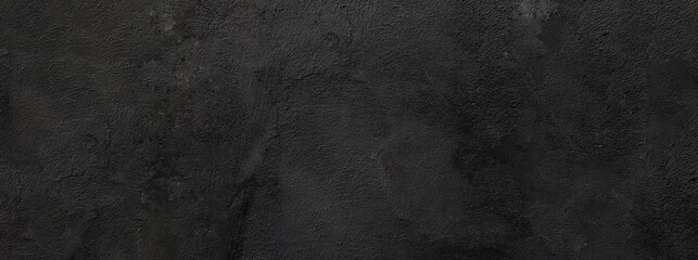 dark concrete wall, grunge stone texture, black gray rock panoramic background. Empty wide textured banner with copy space.