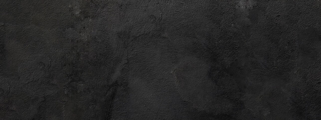 dark concrete wall, grunge stone texture, black gray rock panoramic background. Empty wide textured banner with copy space.