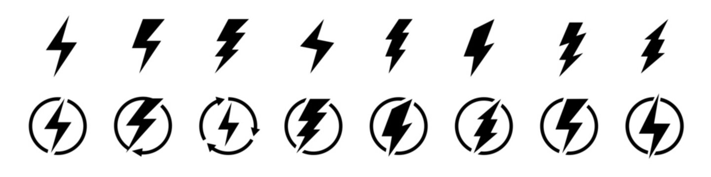 Set lightning bolt or thunder icons set. Vector illustration set