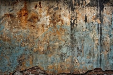 weathered wall with chipped paint and rust stains created with Generative AI technology