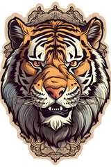 Fototapeta premium Sticker tiger illustration, beutiful colorful feline design. Generative ai