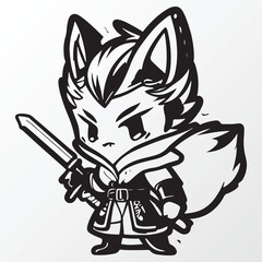 Hand drawn samurai cat character sketch