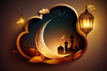Obraz na płótnie Canvas Ramadan kareem Mosque Islamic greetings,beautiful night and Moon design background and Illustration. AI Generated 