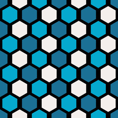 Honeycombs Symmetrical seamless pattern, blue and black simple minimalist print