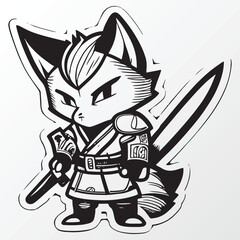 Hand drawn samurai cat character sketch
