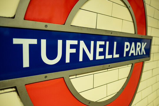 London- Tufnell Park Underground logo platform, Northern Line tube station in North London