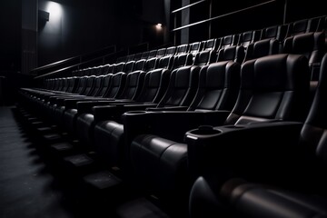 Empty comfortable black cinema seats. Theater Chairs.  Generative AI