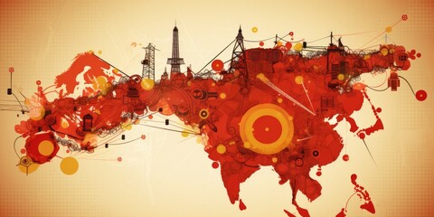 Abstract illustration of China as a rising world power, global player, Silk Road, Asia, Chinese culture, economy, technology, business, relationships, networks, wallpaper, background, Generative AI 