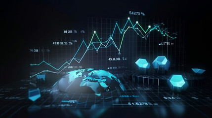 Stats and economy concept, Growth graph and progress of business and analyzing financial and investment data. Generative AI