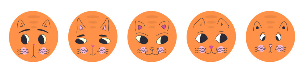 Funny cat face, abstract personage, mascot design, funny face, cute icon.