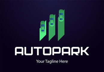 Creative modern autopark logo. Parking sign. Car sale company icon. Can use like emblem in auto logistic.