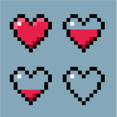 Pixel art red heart. Health level, game life bar isolated. Symbol in retro 8-bit style.