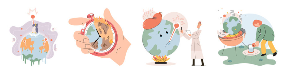 Climate change weather global greenhouse warming risks metaphor concept. Save planet. Compared planet with renewable eco resources consumption global warmings burning alternative. Environment Day