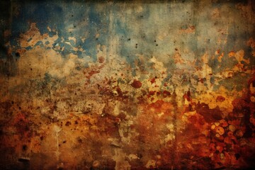 grungy and weathered wall covered in layers of peeling paint and rust created with Generative AI technology