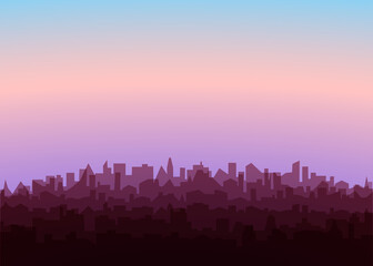 Cityscape with sunrise. Morning landscape of modern city silhouettes. Cityline jpeg illustration