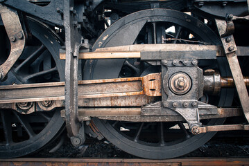 Old steam locomotive wheel details