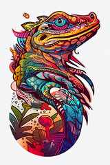 Cute reptile colorful design, detailed t-shirt art. Generative ai