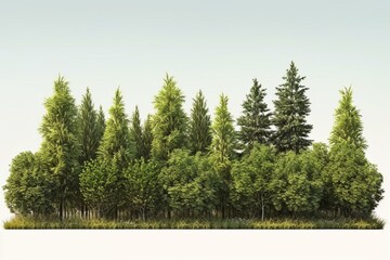 Remove the tree line. Row of summertime green plants and trees isolated on a transparent background. Forestscape. superior clipping mask. a forest with lush vegetation. Generative AI