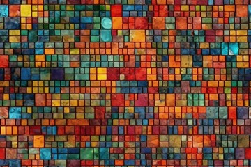 vibrant mosaic tile pattern with a bold red backdrop created with Generative AI technology