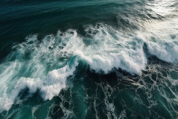 Fototapeta na wymiar Spectacular aerial top view background photo of ocean sea water white wave splashing in the deep sea. Drone photo backdrop of sea wave in bird eye waves