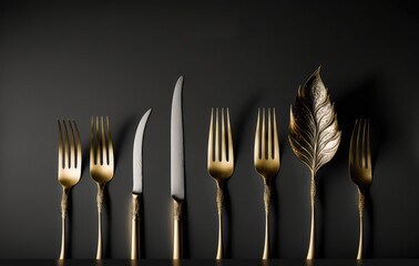 luxury golden kitchen utensils set banner for fine dine restaurant generative ai