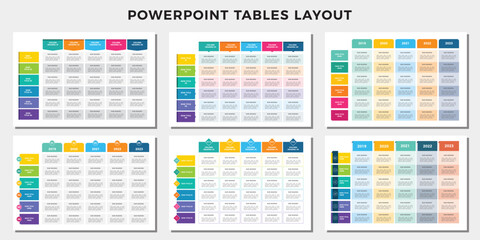 Sets of Presentations Table Templates, Tables Layout Design Vector Format, Infographics Table layout. Vector illustration for presentation