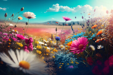 Obraz na płótnie Canvas Spring Meadow: A Colorful Landscape Photography generative ai