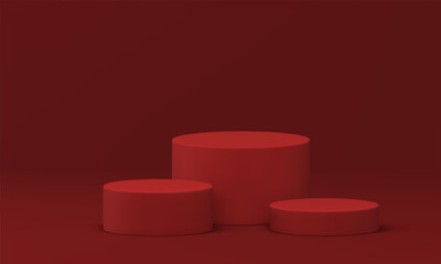 3d cylinder podium red basic level construction retail merchandise stand realistic vector