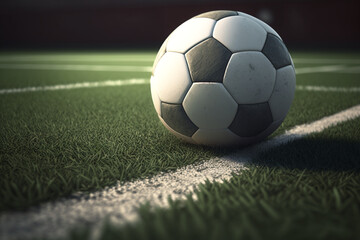 Fototapeta na wymiar soccer ball on the grass, Generative AI 