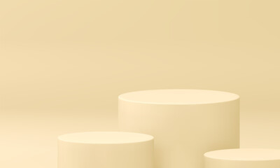 Beige 3d podium three cylinder pillar contest win event celebration platform realistic vector