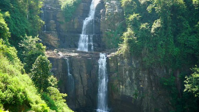 Waterfall in the tropical forest. Ramboda falls in Sri Lanka