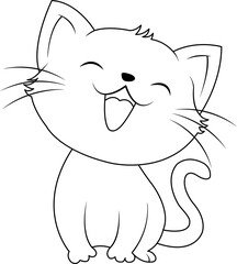 Smiling cat line art for coloring