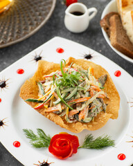 Festive salads of different types are very tasty