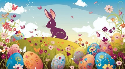 Easter Bunny in a flowery meadow, Generative AI