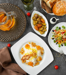 Azerbaijani national dish Pilaf with meat dried fruits