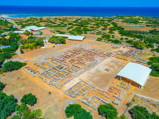 Aerial view of Malia Palace Archaeological Site at Crete island in Greece