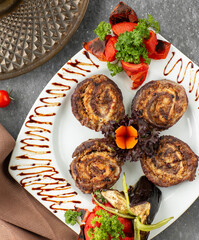 Deep-fried meatloaf with vegetables