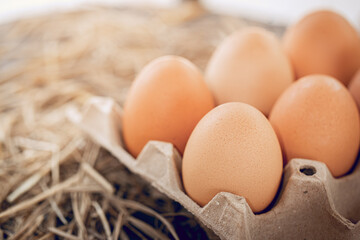 Chicken eggs on a straw for health